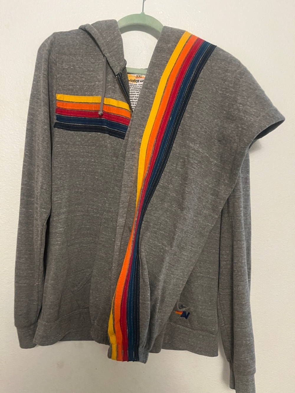 Aviator Nation Gray Zip-Up Hoodie and sweats with Multicolor Stripe Trim